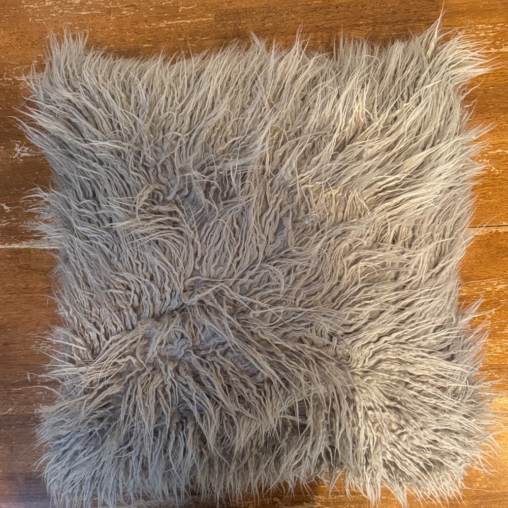 Anthropologie Fluffy Gray Throw Pillow with feather insert